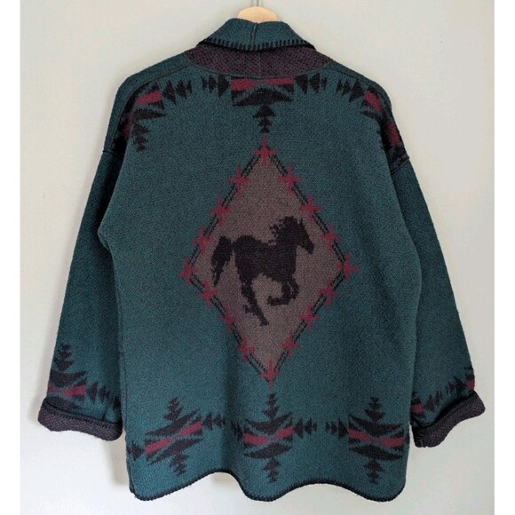 Coldwater Creek Jackets & Blazers - Vtg Coldwater Creek 100% Wool Horse Print Jacket Western Aztec Cowgirl USA M